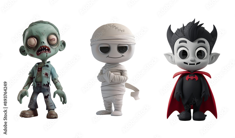 Spooky Halloween Trio: Vampire, Zombie, and Mummy, Isolated on Transparent Background, PNG Spooky Halloween Trio: Vampire, Zombie, and Mummy, Isolated on Transparent Background, PNG