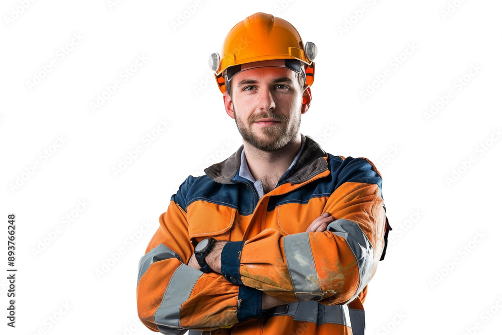 Young Middle Eastern builder wearing a hard hat and uniform with crossed arms Isolated on white background Young Middle Eastern builder wearing a hard hat and uniform with crossed arms Isolated on white background