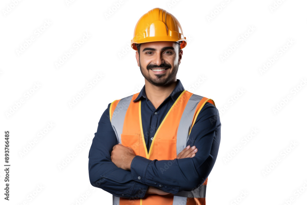Young Middle Eastern builder wearing a uniform and holding a blueprint Isolated on white background Young Middle Eastern builder wearing a uniform and holding a blueprint Isolated on white background
