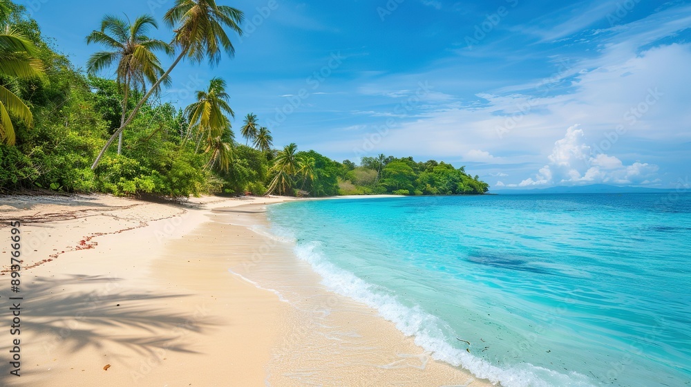 Tropical Beach Scene With Palm Trees and Crystal Clear Water on a Sunny Day Tropical Beach Scene With Palm Trees and Crystal Clear Water on a Sunny Day