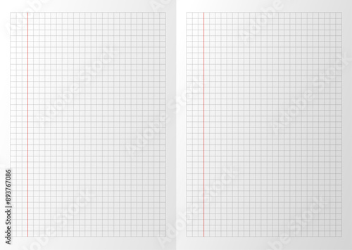 gridded with margin paper on a page spread white realistic