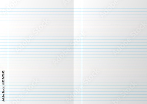 notebook lined with margin paper on a page spread white realistic