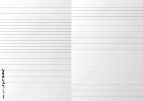 notebook lined paper on a page spread white realistic