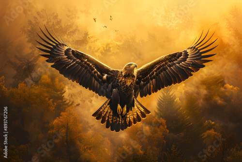 Eagle Guardian: A Symbol of Strength and Vigilance Over Pristine Wilderness at Sunset photo