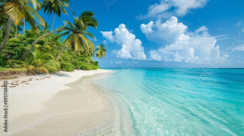 A tropical beach with soft white sand and turquoise waters invites relaxation and exploration.