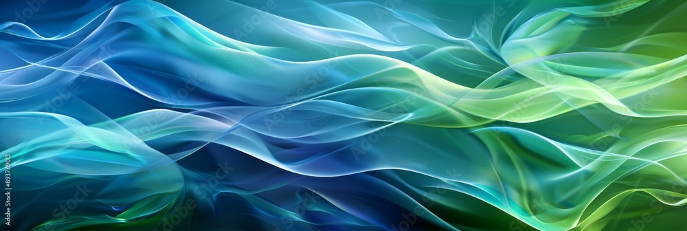 Obraz premium Featuring dynamic, artistic wavy lines in green and blue hues, ideal for creative projects and artistic endeavors
