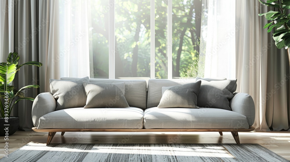 Fototapeta premium A Modern Sofa Bathed in Sunlight Offering Comfort and Relaxation