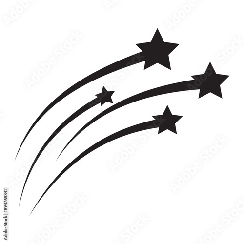 Shooting Star Silhouette. Falling star, meteor.  Flying comet with tail. Abstract silhouette of shooting star Stars and stripes. Abstract galaxy element. Meteorite and comet symbols.

