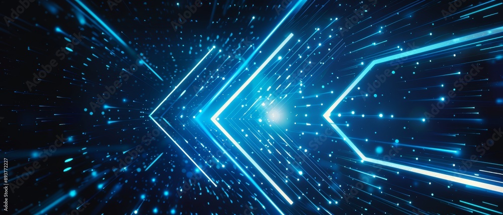A dynamic abstract design featuring blue light beams and arrows, emanating from a central point, creating a sense of speed and energy in a dark background A dynamic abstract design featuring blue light beams and arrows, emanating from a central point, creating a sense of speed and energy in a dark background