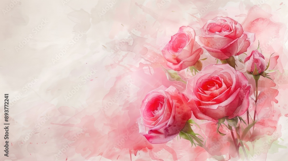 Soft watercolor painting of a pink rose bouquet. Soft watercolor painting of a pink rose bouquet.
