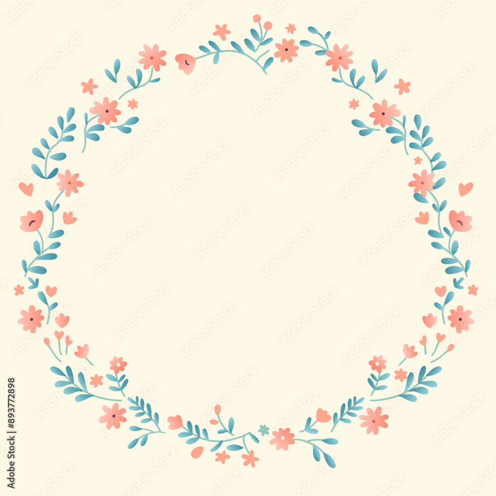Obraz premium Simple flowers circle frame. Cute minimalistic daisy flower frame.