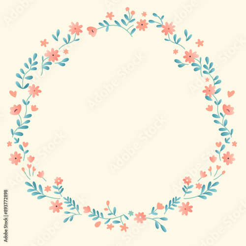 Simple flowers circle frame. Cute minimalistic daisy flower frame.