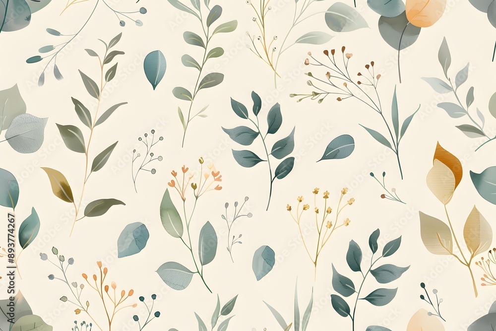 A seamless pattern of delicate, hand-drawn botanical elements in soft pastel colors, perfect for nature-inspired product presentations - A seamless pattern of delicate, hand-drawn botanical elements in soft pastel colors, perfect for nature-inspired product presentations -