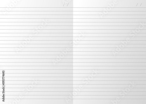 lined notebook with date lined with margin paper on a page spread white realistic