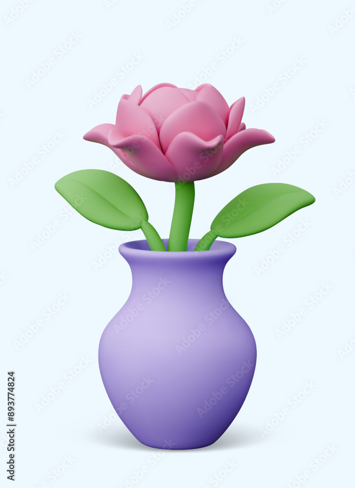 Obraz premium Pink 3D peony in vase. Delicate flower for elegant decor. Vertical illustration