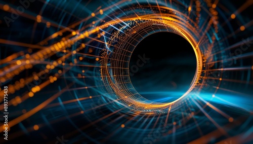 black hole is created orange and yellow lines on the surface of an abstract wave pattern