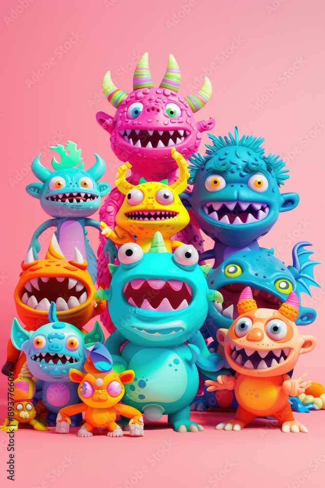 Obraz premium A Group of Colorful and Playful Cartoon Monsters