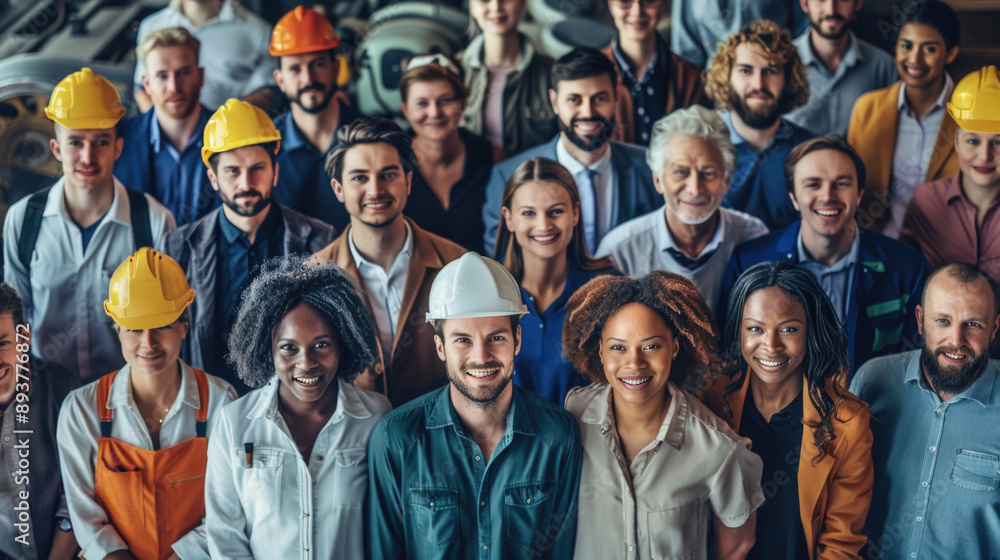 Diverse Group of Professionals and Workers Smiling Together in Industrial Setting Diverse Group of Professionals and Workers Smiling Together in Industrial Setting