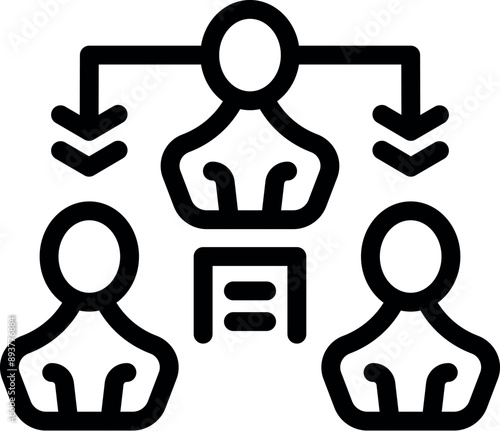 Icon of a business hierarchy showing a manager delegating tasks to two employees