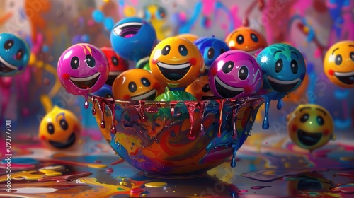 Smiling Emojis in a Colorful Bowl