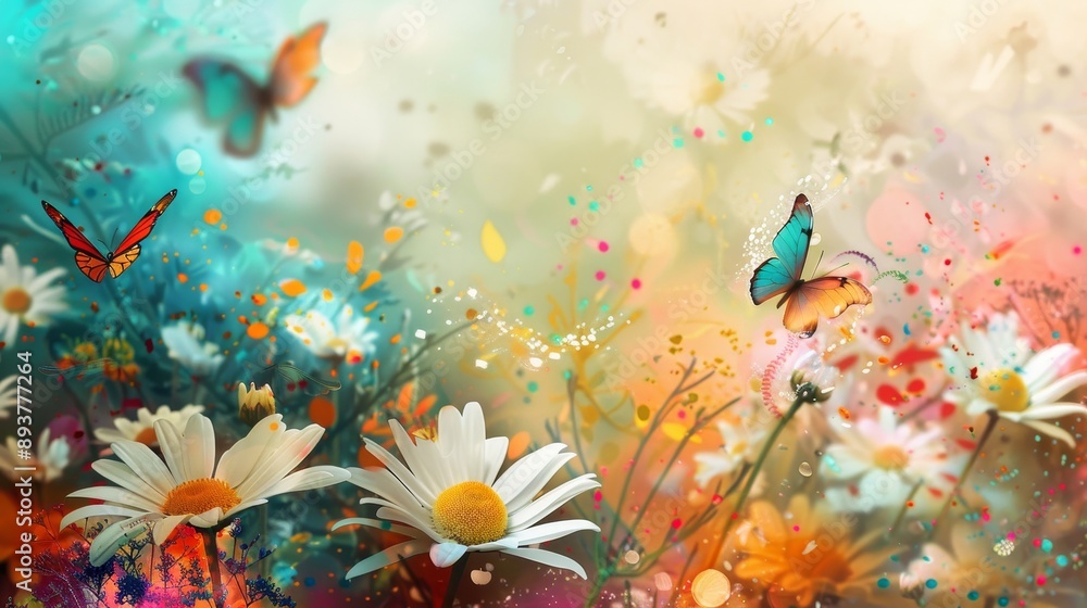 Enchanting Floral Symphony Vibrant Daisies and Butterflies Dance in a Kaleidoscope of Colors Perfect for Backgrounds Design and Creativity Enchanting Floral Symphony Vibrant Daisies and Butterflies Dance in a Kaleidoscope of Colors Perfect for Backgrounds Design and Creativity