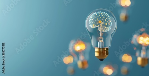 A book with lightbulb and drawings of ideas on the background