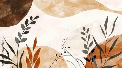 Abstract Art With Leaves And Brushstrokes