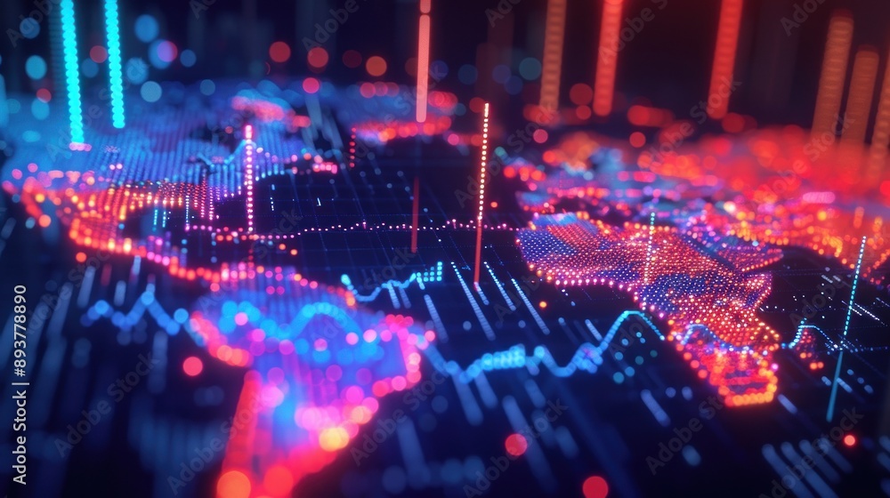 A computer generated image of a world with red and blue lines A computer generated image of a world with red and blue lines
