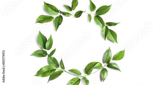 Round wreath of green leaves with empty space Decorative circular frame element photo