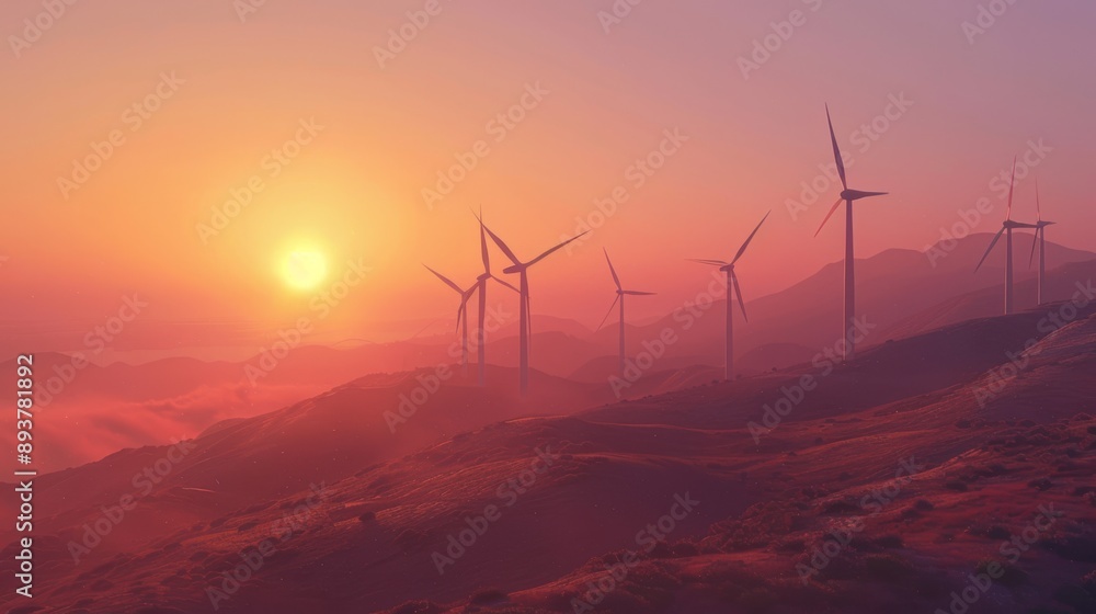 Wind turbines on a mountain range at sunset, capturing the essence of renewable energy and natural beauty. Wind turbines on a mountain range at sunset, capturing the essence of renewable energy and natural beauty.