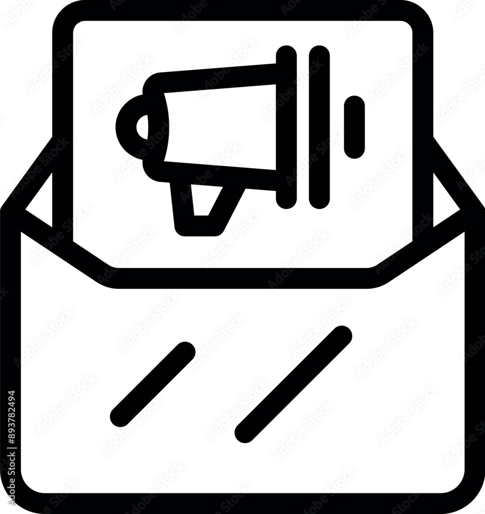 Marketing campaign showing open envelope with megaphone announcing big sale Marketing campaign showing open envelope with megaphone announcing big sale