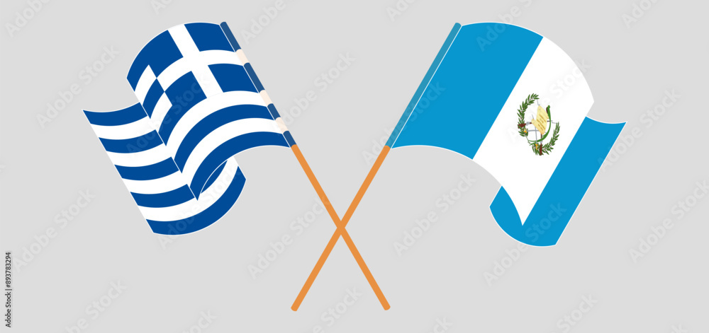 Crossed and waving flags of Greece and Republic of Guatemala Crossed and waving flags of Greece and Republic of Guatemala