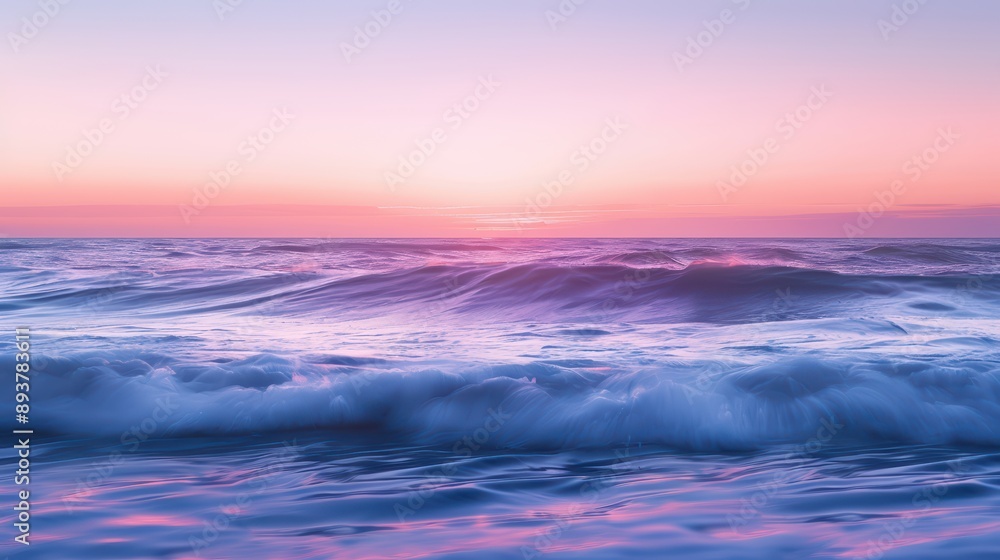 Obraz premium A serene wallpaper featuring a tranquil ocean scene with gentle waves and a pastel sunset