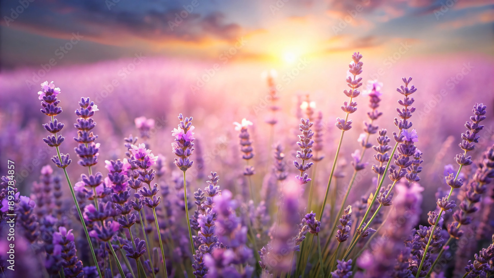 Naklejka premium Sunset Glow over Lavender Fields