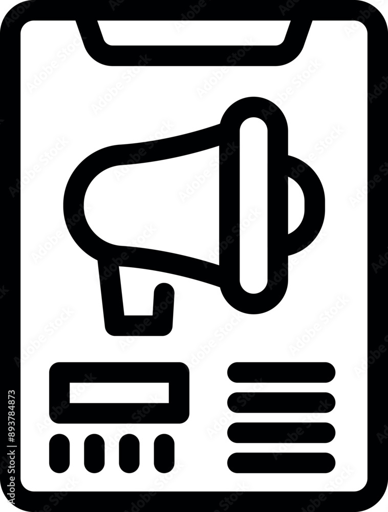Line icon of a smartphone with a megaphone on the screen, representing a mobile marketing campaign Line icon of a smartphone with a megaphone on the screen, representing a mobile marketing campaign