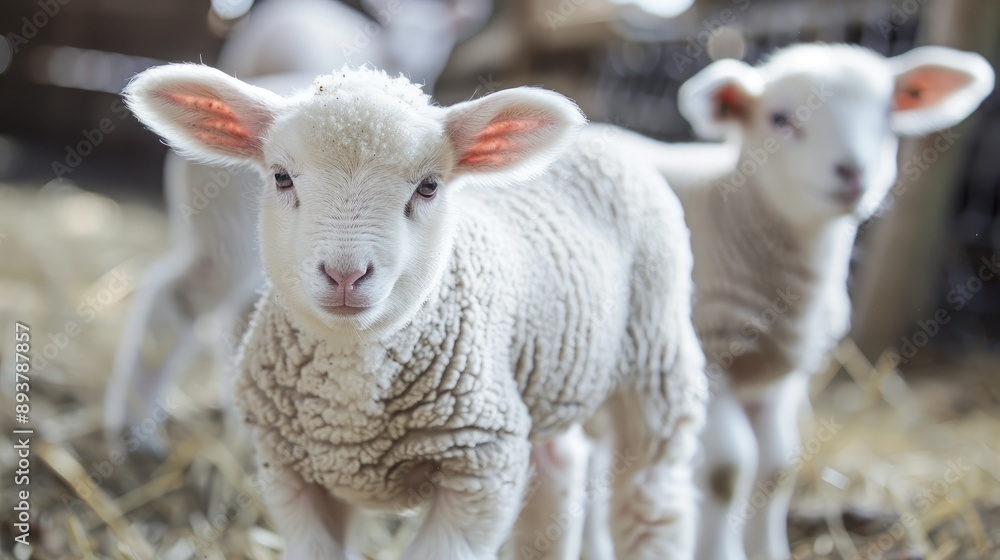 Adorable young lambs on a farm with room for text Adorable young lambs on a farm with room for text