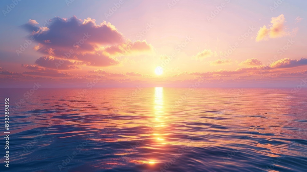 Fototapeta premium Golden Horizon Breathtaking Sunset Reflection on Glassy Waters
