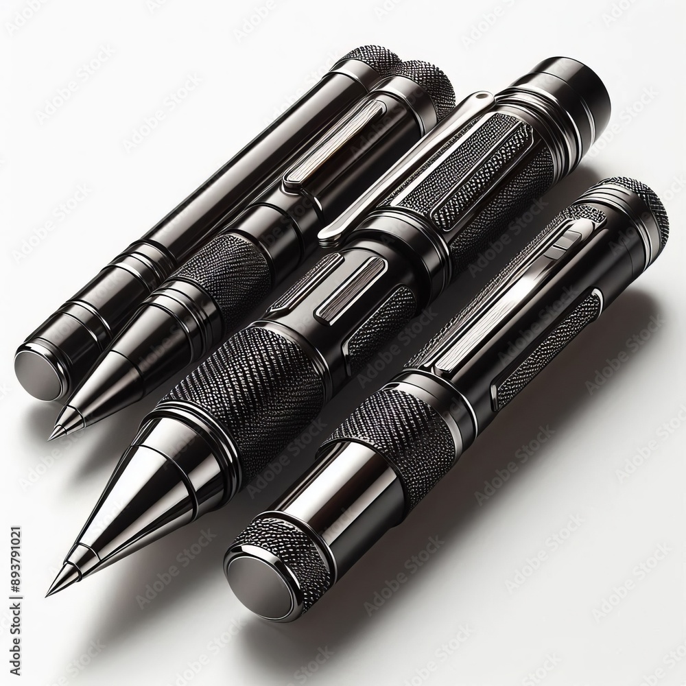 90 23. A sleek black pen with silver accents, close up, isolated 90 23. A sleek black pen with silver accents, close up, isolated