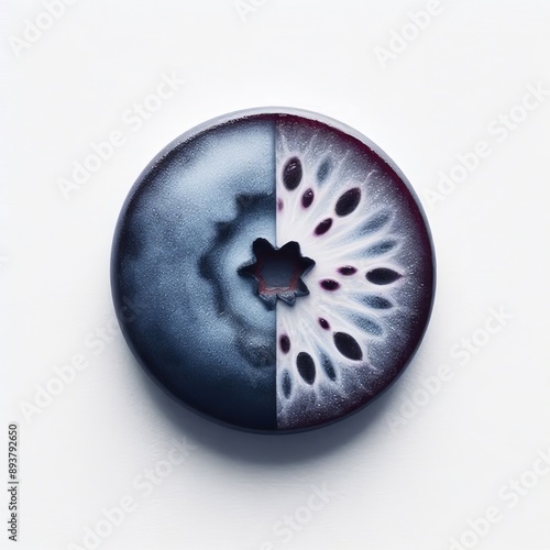 111 41. Thin half slice of juicy blueberry with small seeds and