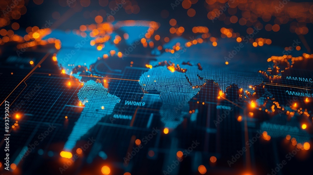 Naklejka premium electronic network world map network