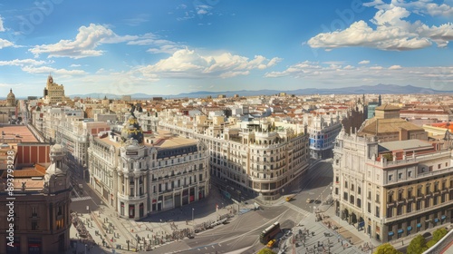 Illustrate Madrid's historical monuments and landmarks, such as the Puerta del Sol