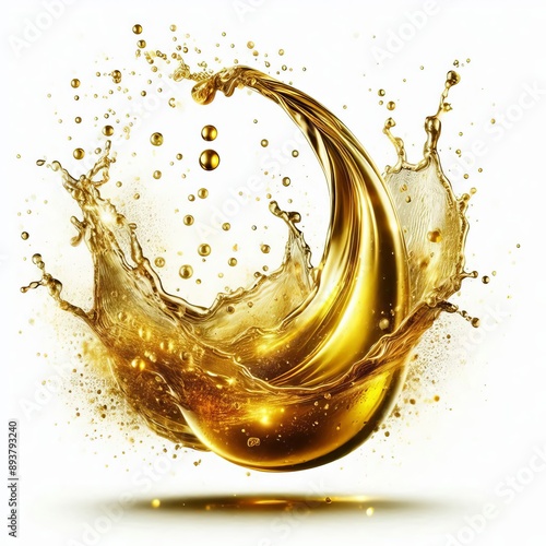 121 86. A spray of olive oil shimmering and golden on impact, cl photo