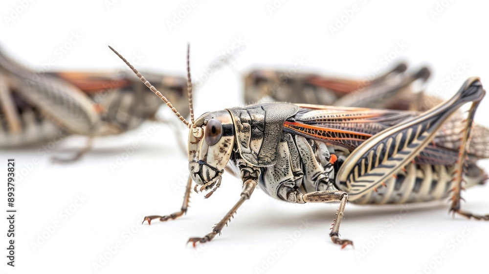 Fototapeta premium Locusts against a white backdrop