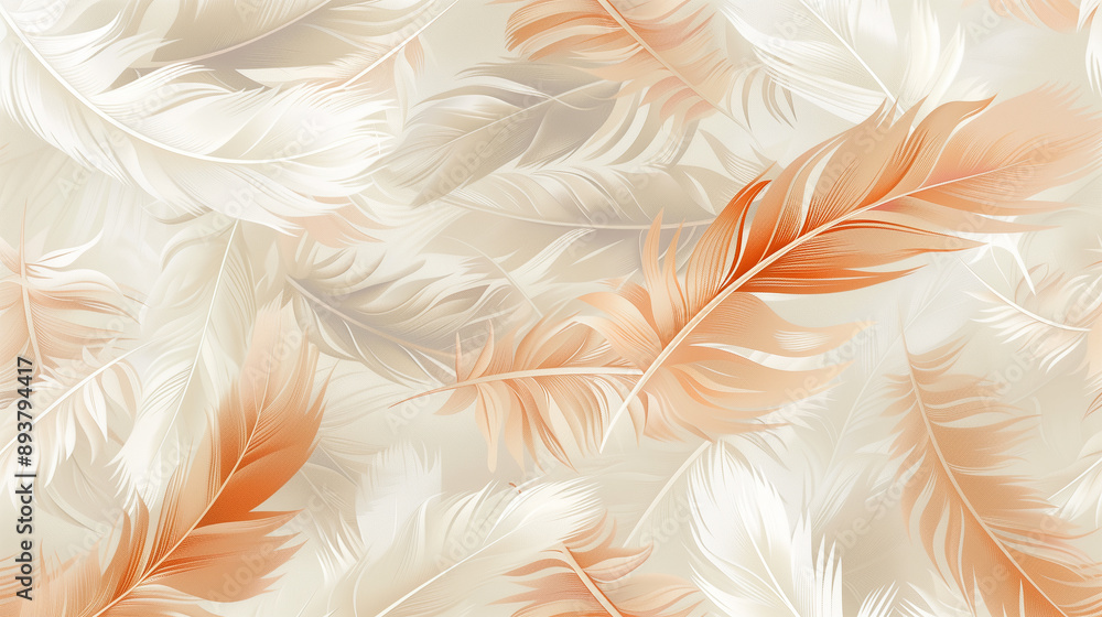 Bright and Fluffy Feather Pattern on a Beige Background for a Soft and Pure Decorative Touch Bright and Fluffy Feather Pattern on a Beige Background for a Soft and Pure Decorative Touch