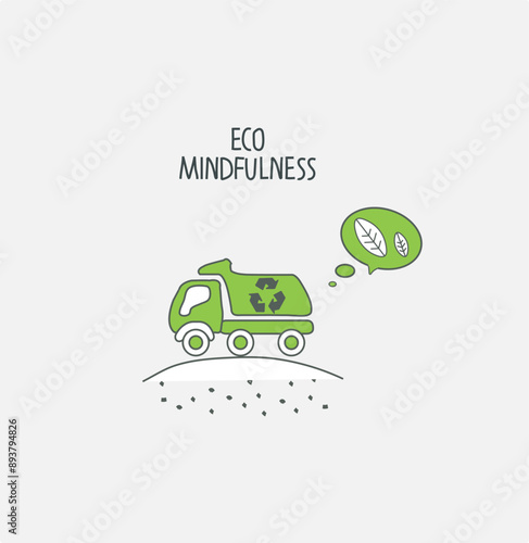 Vector hand drawn sketch of truck transports raw materials for recycle. Illustration of Environmentally friendly planet. Think Green. Alternative energy concept.