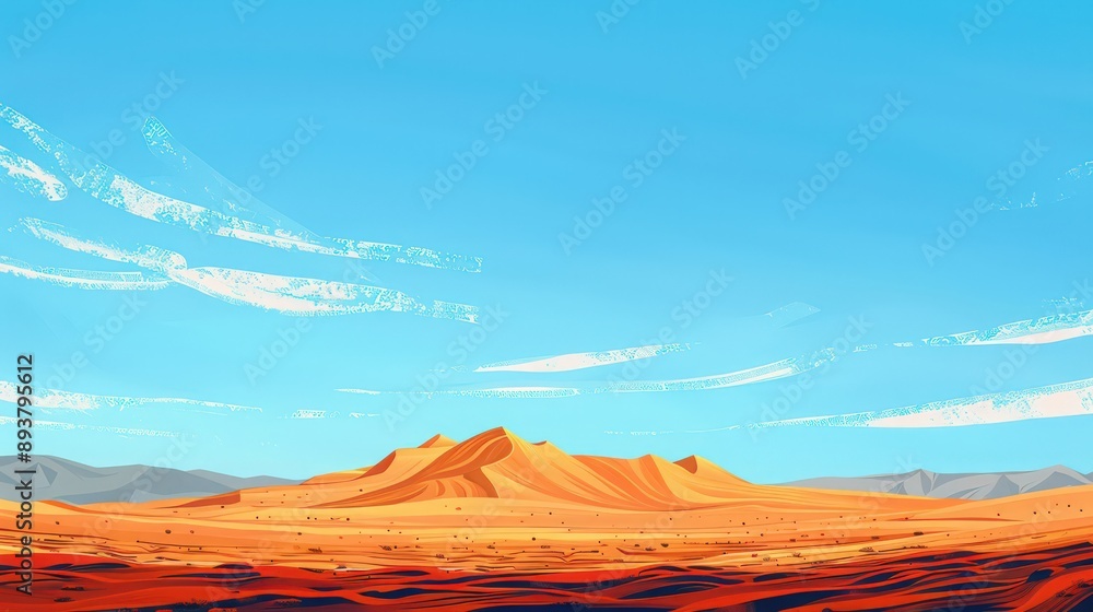 Naklejka premium Illustrate the natural wonders of a desert landscape, with dunes stretching to the horizon under a vast, cloudless sky