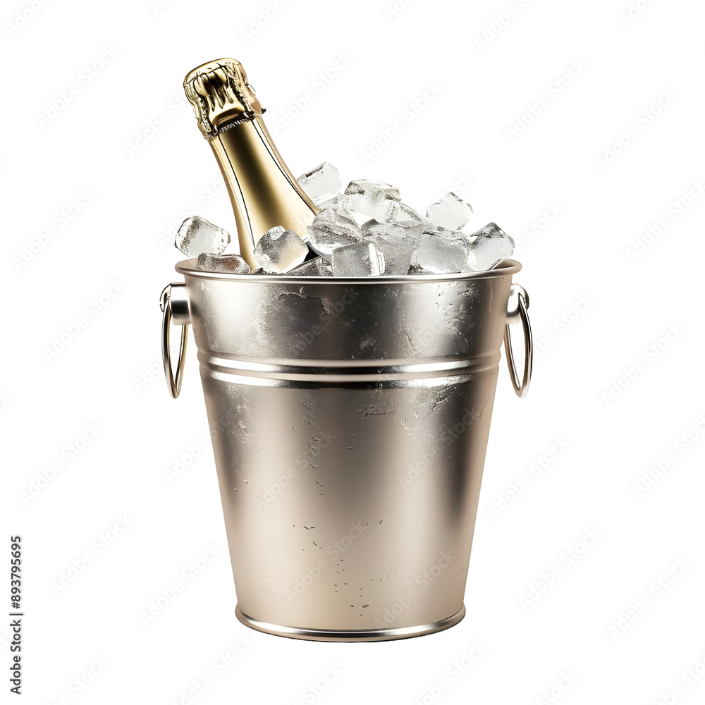 Champagne bottle in ice bucket isolated on transparent background Champagne bottle in ice bucket isolated on transparent background