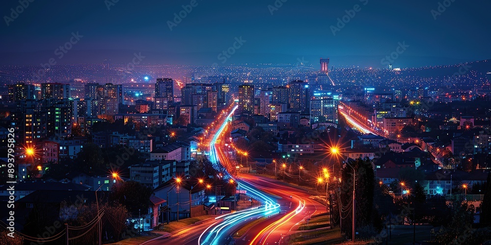 Fototapeta premium Vibrant Cityscape with Light Trails