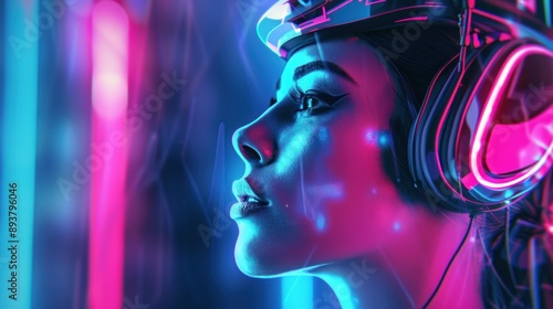 Wallpaper Mural Vibrant neo-futuristic artwork with neon-lit elements. Torontodigital.ca