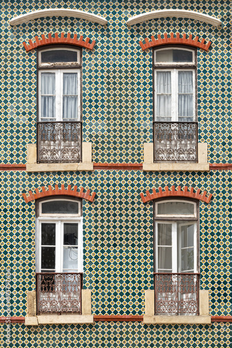 Classic portuguese tile facade in green in Lisbon
